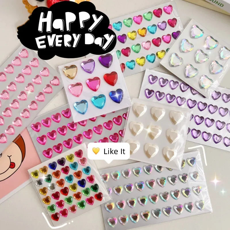 sticker 3d cœur transparent brillant moderne décoratif adhésif scrapbooking étudiant fournitures art