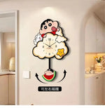 horloge murale crayon shin chan dessins animés moderne happy family personnages animaux motifs floraux