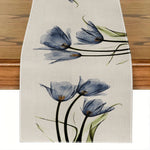 chambre coucher salon chemin table lin floral tulipes aquarelle beige bleu vert orange deco