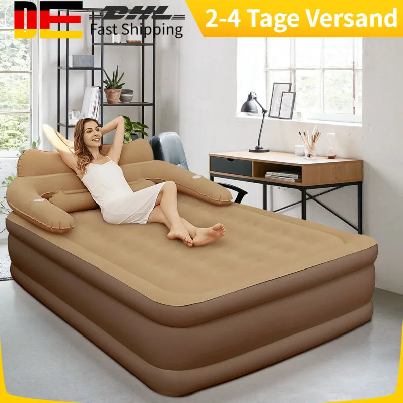 lit gonflable marron clair coussins tapis imperméables moderne confortable camping intérieur extérieur