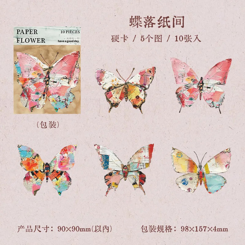 fleurs papier multicolores imprimées artisanales motifs floraux feuilles papillon 90x90mm 10pcs