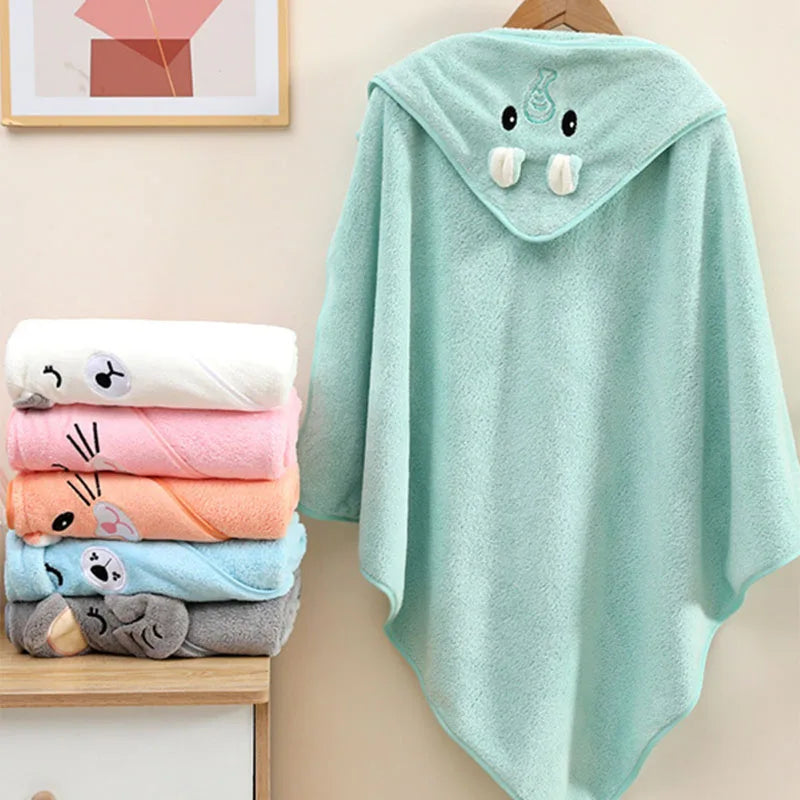 serviettes bain capuche animaux brodés douces enfants vert pastel rose orange gris bleuclair