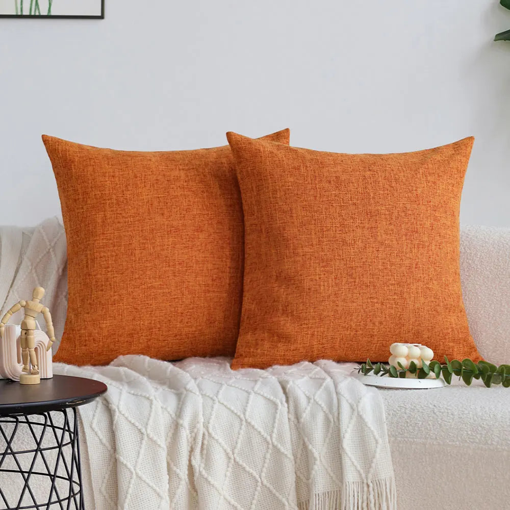 housse coussin carré orange texture lin moderne 45x45cm décoratif canapé salon voiture