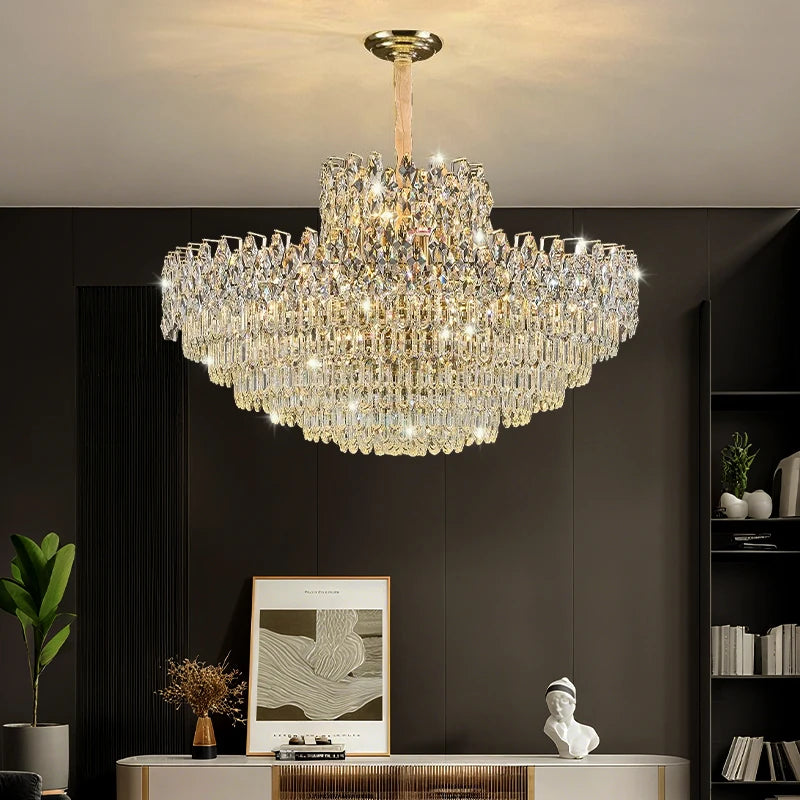 lustre cristal doré élégant salon restaurant suspension chaînes brillants classiques 249 2000lm
