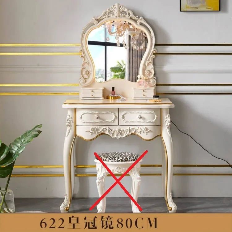 maquillage blanc ornements floraux six tiroirs grand miroir tabouret chambre classique