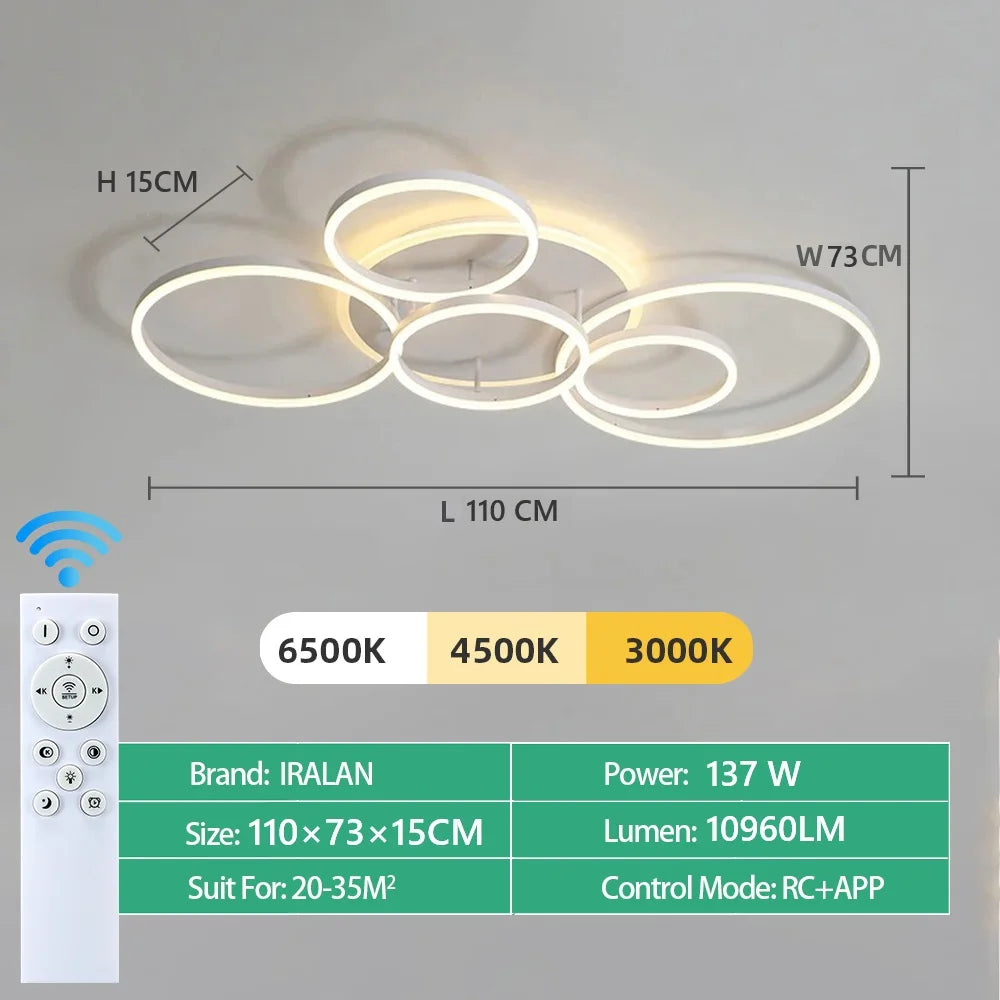 lampe moderne or blanc circulaire géométrique transparent télécommande minimaliste led