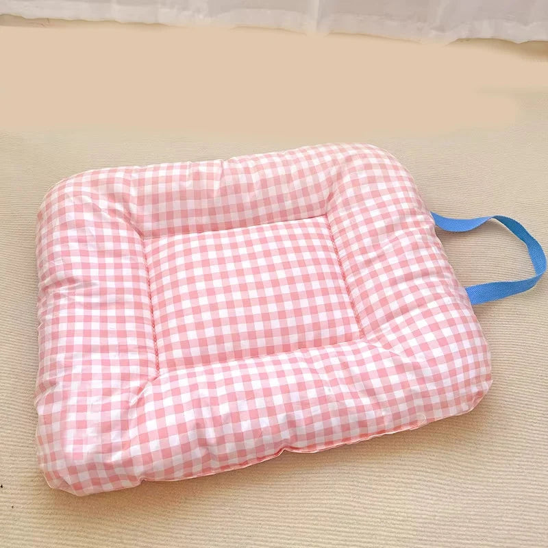 coussin animal carreaux jaune bleu vert rose moderne portable lavable ruban fixe