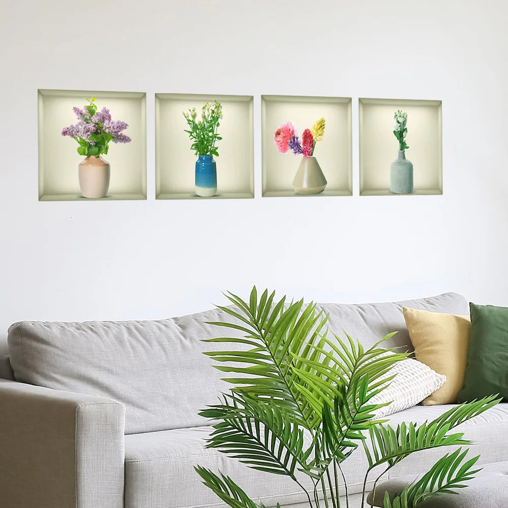 stickers muraux vases fleurs moderne autoadhésifs couleurs variées decoration intérieure chambre salon