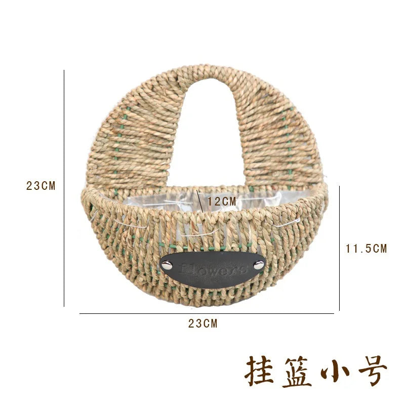panier vannerie transparent insert plastique fleurs artificielles rustique intérieur bleu carreaux