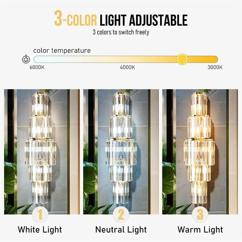 applique murale cristal doré moderne rangs superposés led éclairage chambre salon élégante fixée mur