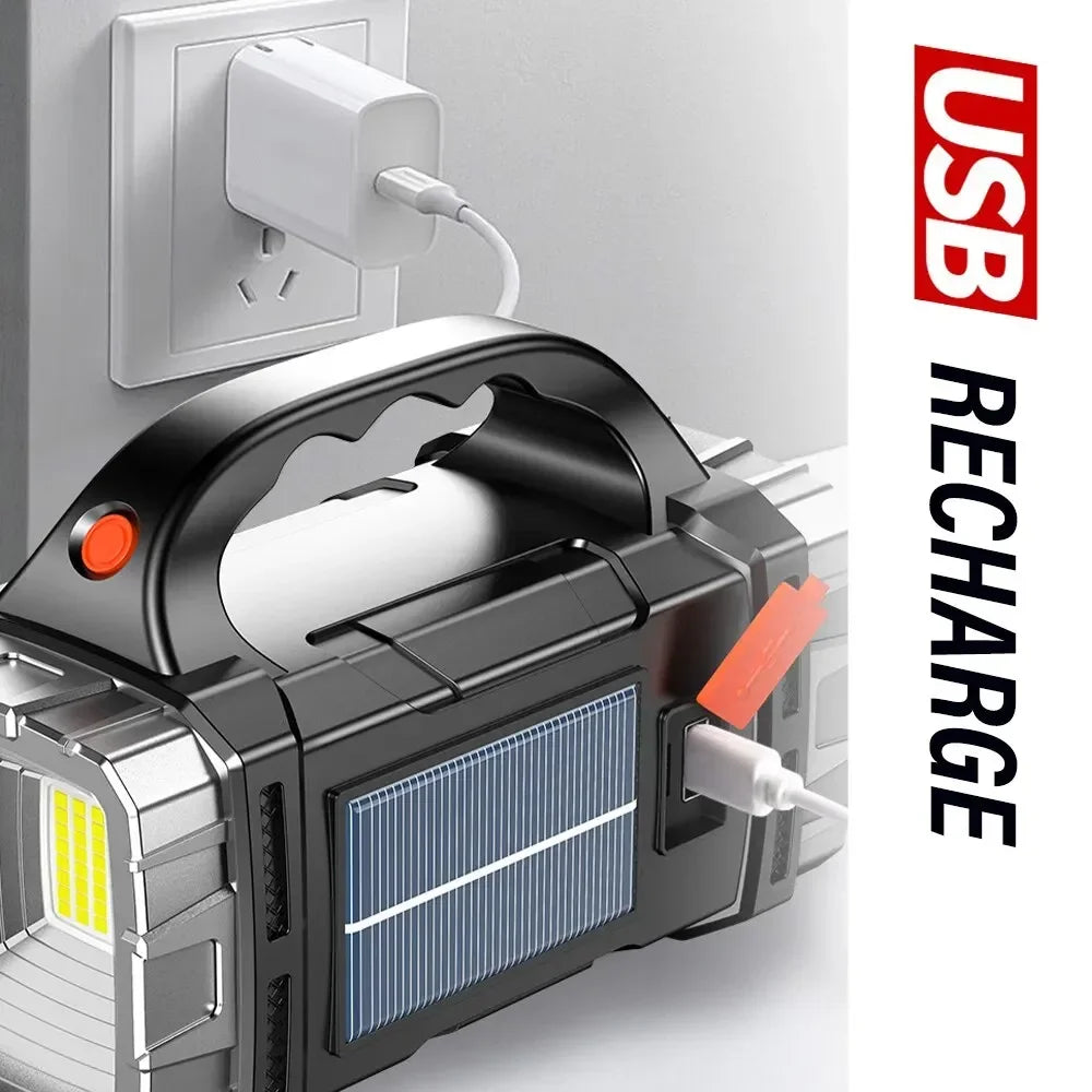 lampe torche led rechargeable solaire banque alimentation multifonctionnelle extérieur moderne noire orangée argentée
