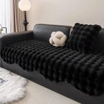 tapis peluche polyester ondulé boules relief moderne chambre salon beige gris