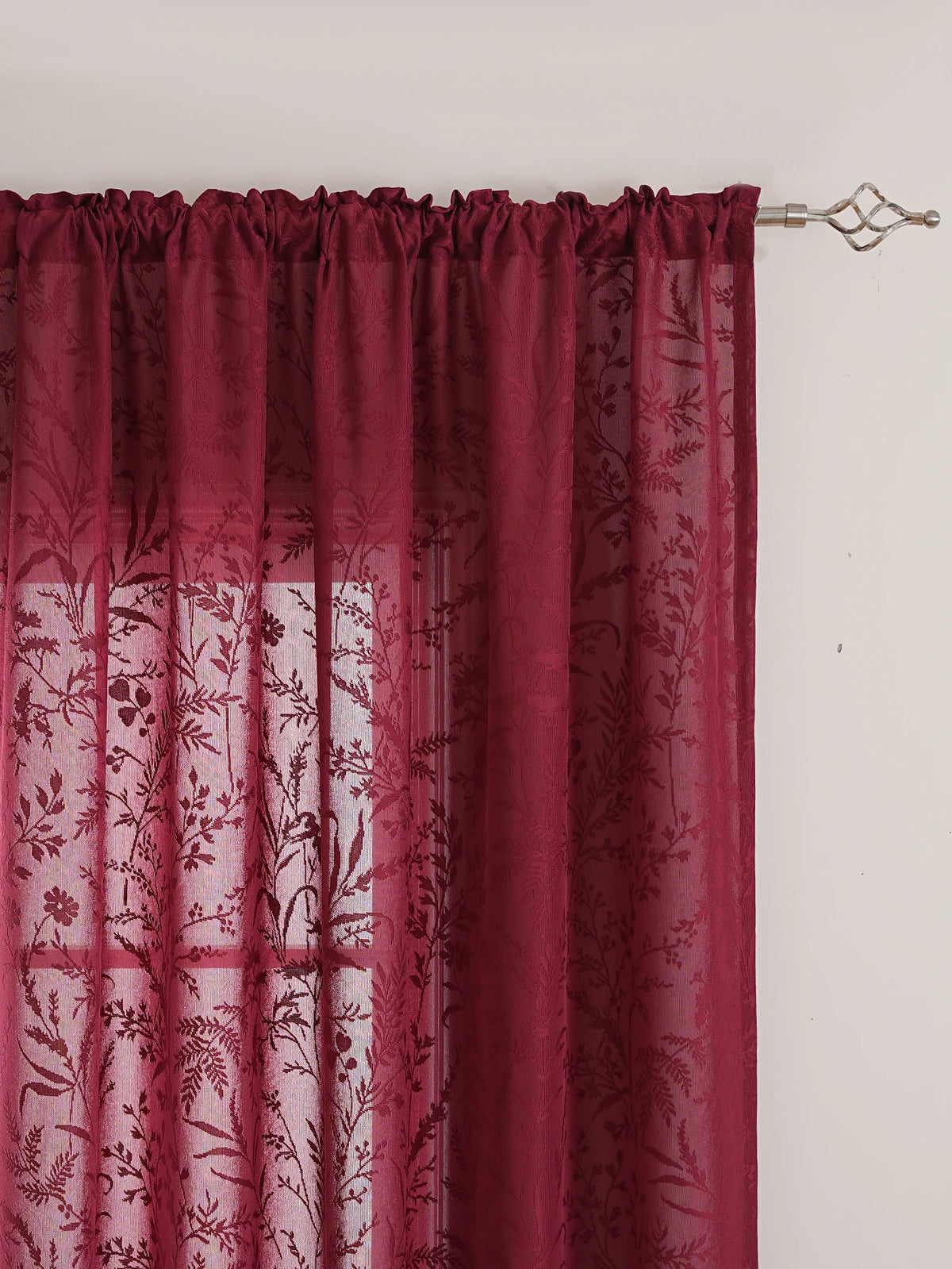 rideau imprimé floral semi transparent moderne polyester rouge bordeaux salon