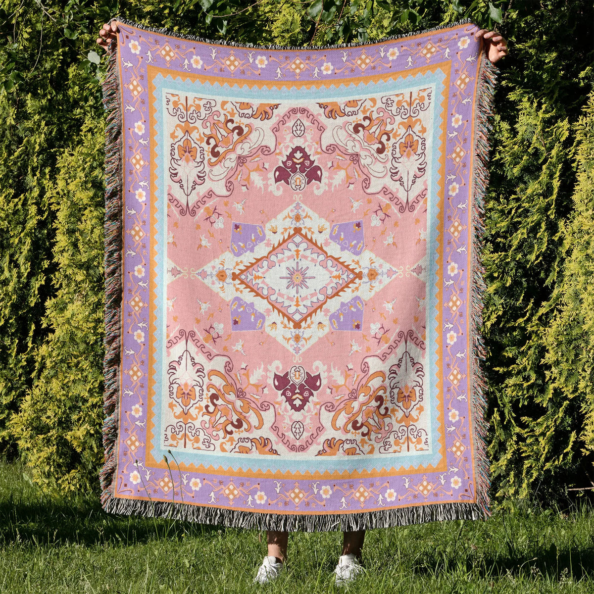 tapis boho chic couverture plaid portable géométrique floral aztèque printemps automne jaune marron bleuclair