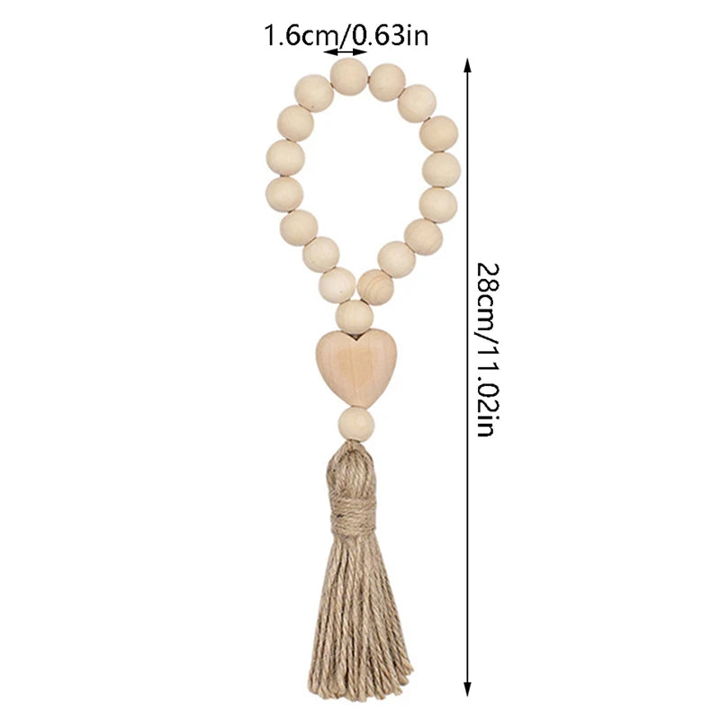bracelet bois blanc cœur pompons coton boho chic décoration artisanale fait main