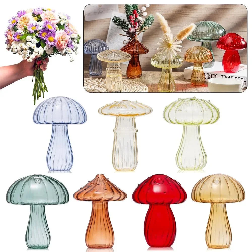 vase champignon moderne rayures verticales couleur bleu rouge transparent maison