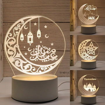 décoration murale lampe led transparente motifs islamiques adhésif base grise câble blanc moderne thème