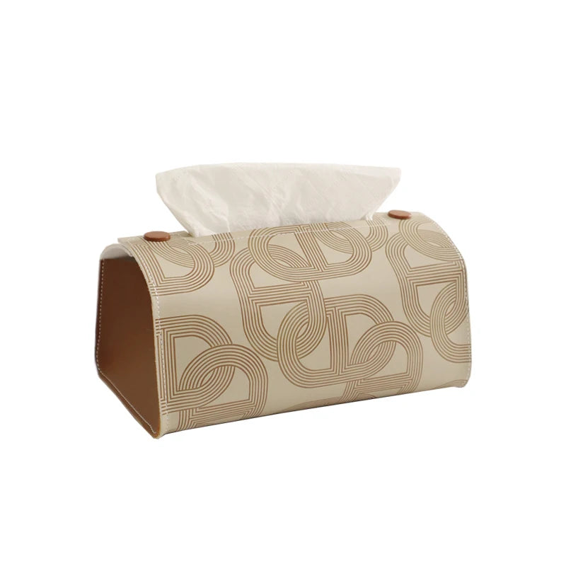 boîte mouchoirs cuir moderne beige carrés noirs serviettes visage chambre coucher