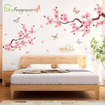 sticker mural fleurs cerisier papillons rose brun blanc adhésif moderne naturel decoration mur chambre