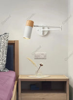 lampe murale articulée moderne noir blanc bois naturel minimaliste aluminium fer