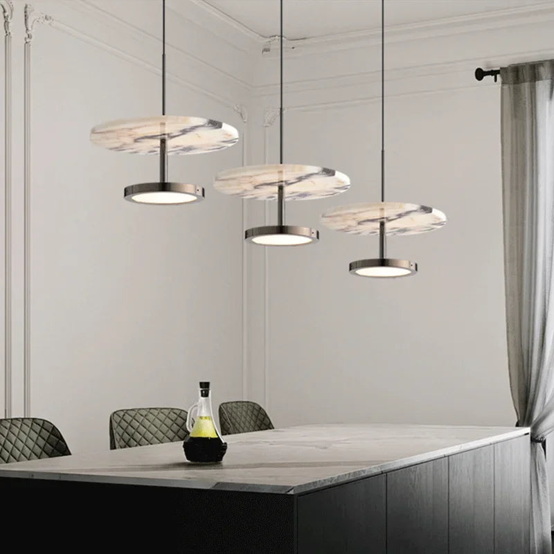 Suspension lumineuse marbre moderne blanc gris noir salon chambre led pendentif Pierre