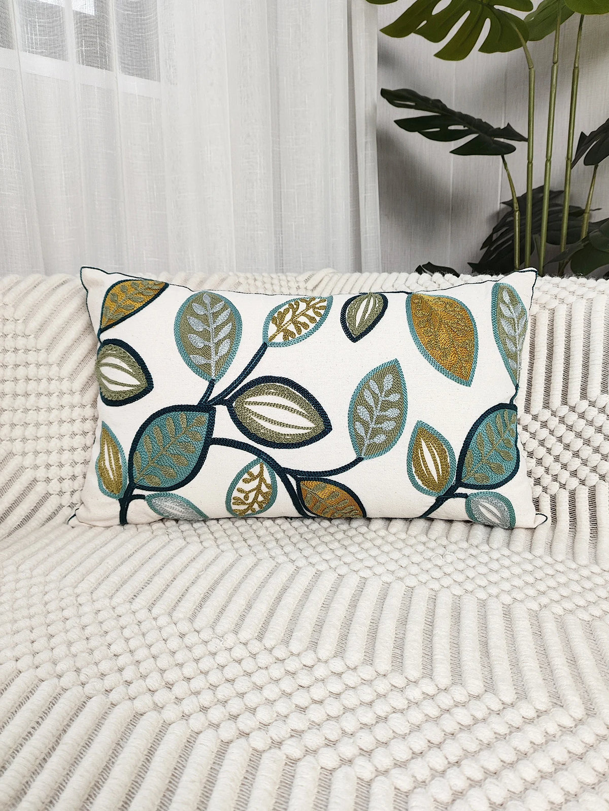 housse coussin brodé feuilles vertes dorées moderne salon décoration voiture 100 polyester durable