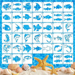 stencils poissons bleu blanc marron orange poissons stylisés motifs simples décoration artisanat meubles modernes