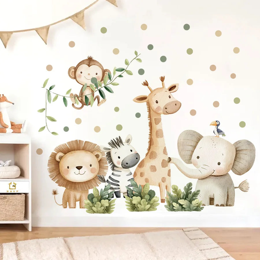 autocollant mural animaux forêt dessin animé décoration chambre bébé fille garçon sticker murale pvc