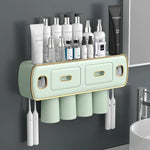 porte brosses dents adhésif moderne rangement dentifrice distributeur blanc or