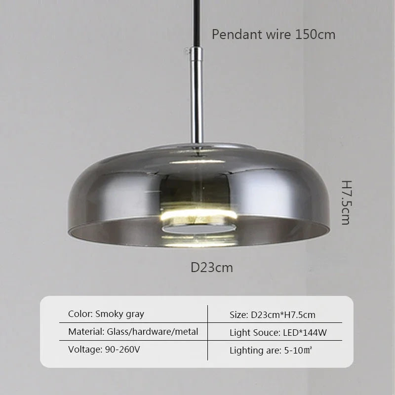 lampe suspendue moderne smoky gris ambre transparent led 90 260v 249 2000lm e27