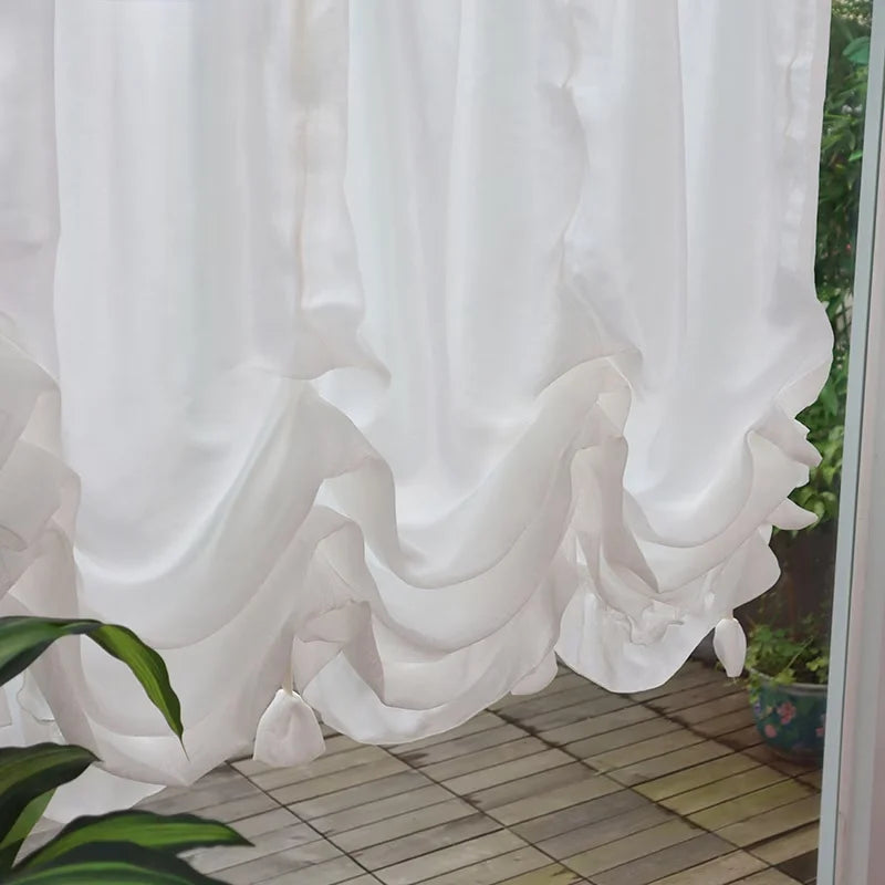 rideau blanc semi transparent classique franges ondulées 100x100cm 100x150cm 140x100cm 140x150cm