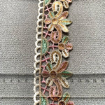 ruban décoratif dentelle 4cm large dorées motif floral blanc rose vert