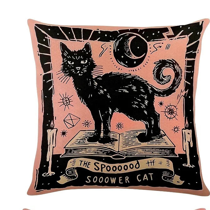 taies d'oreiller gothiques motifs chauves souris chats noirs corbeaux 45x45cm decoration halloween opaques polyester
