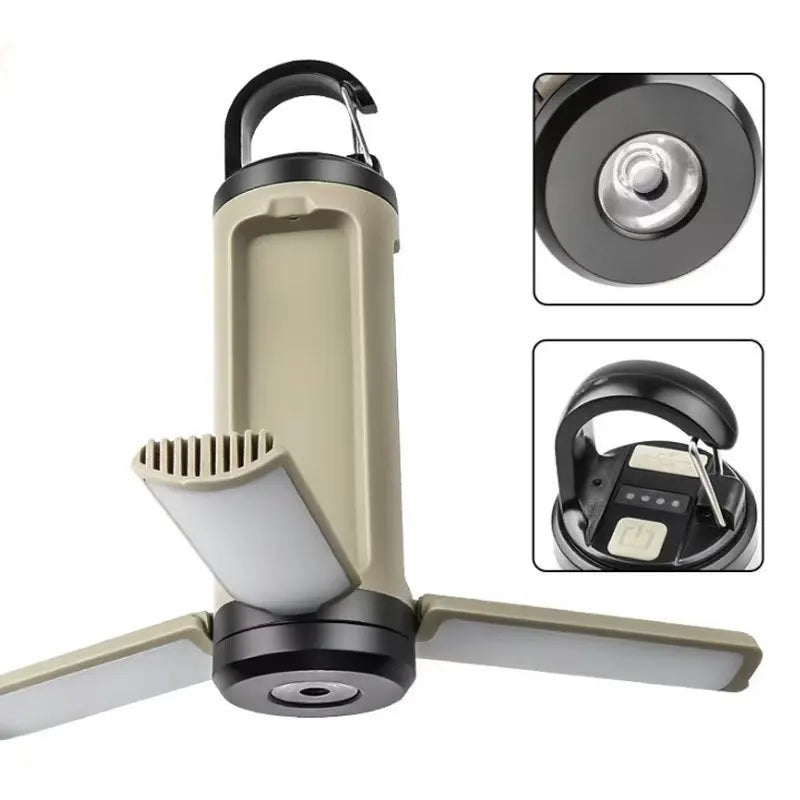 lampe camping pliable led moderne beige noir argenté crochet rechargeable usb