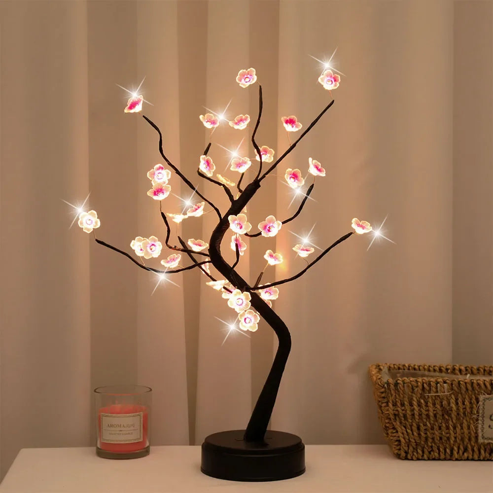 arbre lumineux décoratif veilleuse led fleurs artificielles branches noires moderne minimaliste