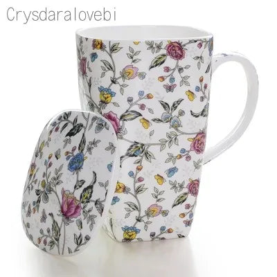 tasses thé céramique fleurs classiques poignées couvercle blanc rose vert