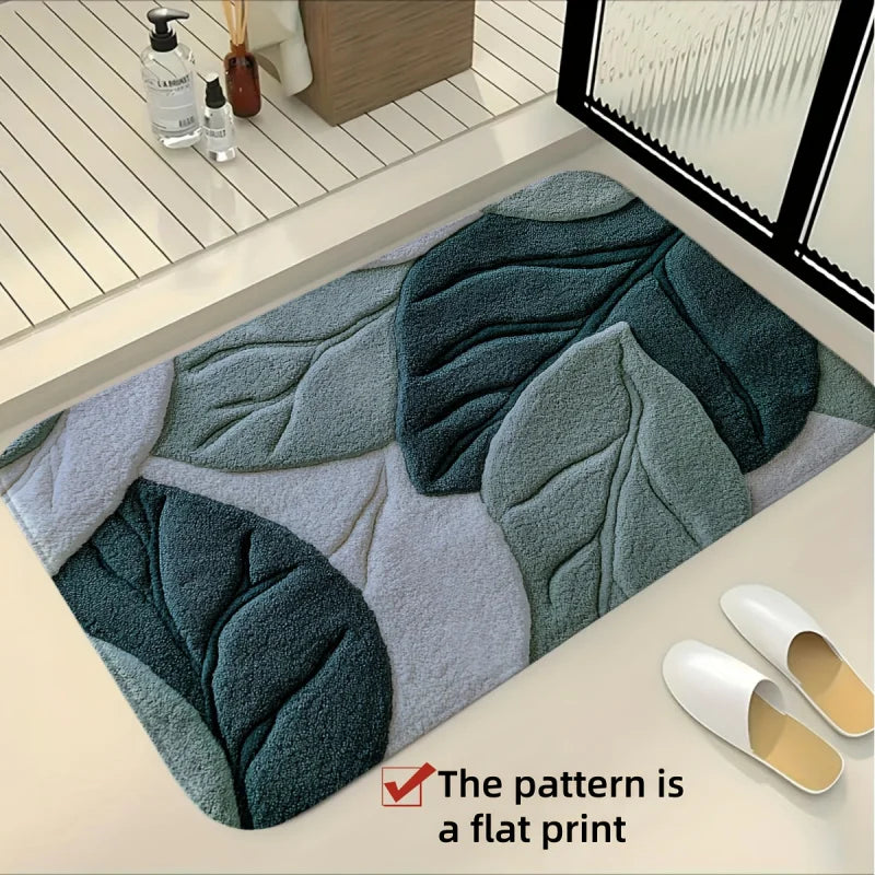 tapis bain vert feuilles moderne antidérapant rapide absorbant coton blanc gris