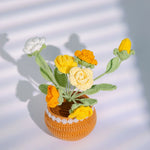 décoration maison bouquet fleurs crochetées pots couleur rose fleur miniature décorative champêtre artisanal