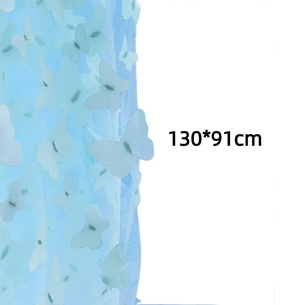 tissu brodé 3D papillons arc ciel noir rose bleu translucide couture décoration mariage