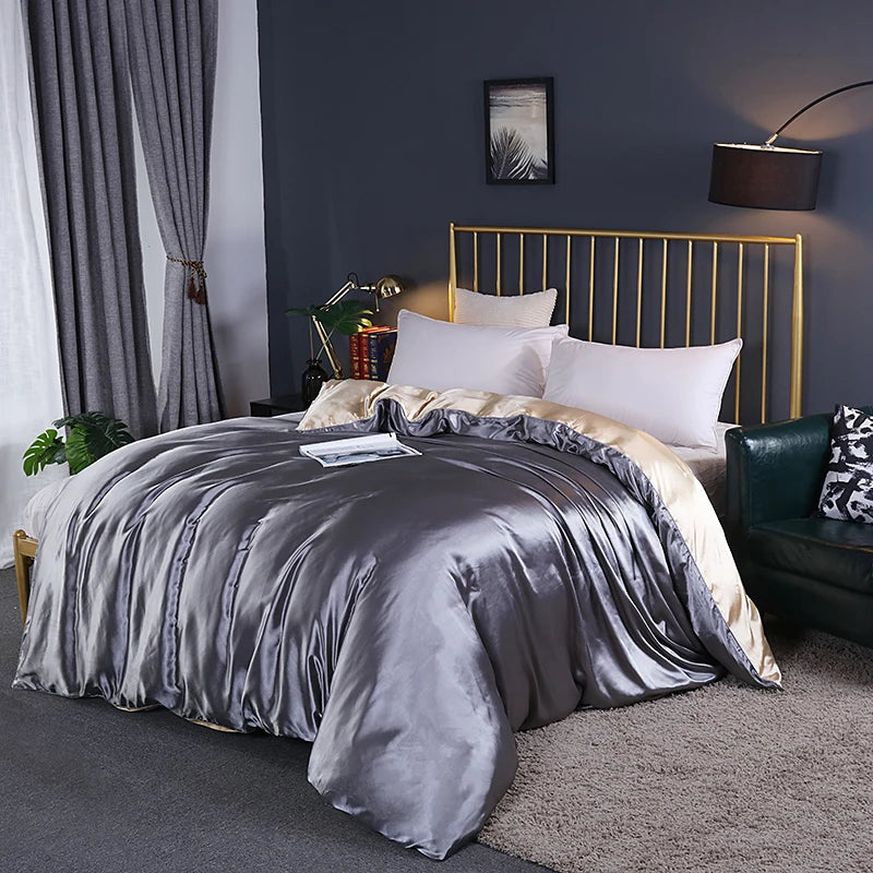 Housse de couette en soie de mûrier vert sur lit double
