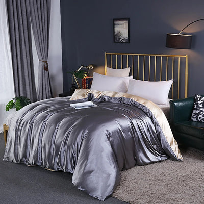Housse de couette en soie de mûrier vert sur lit double