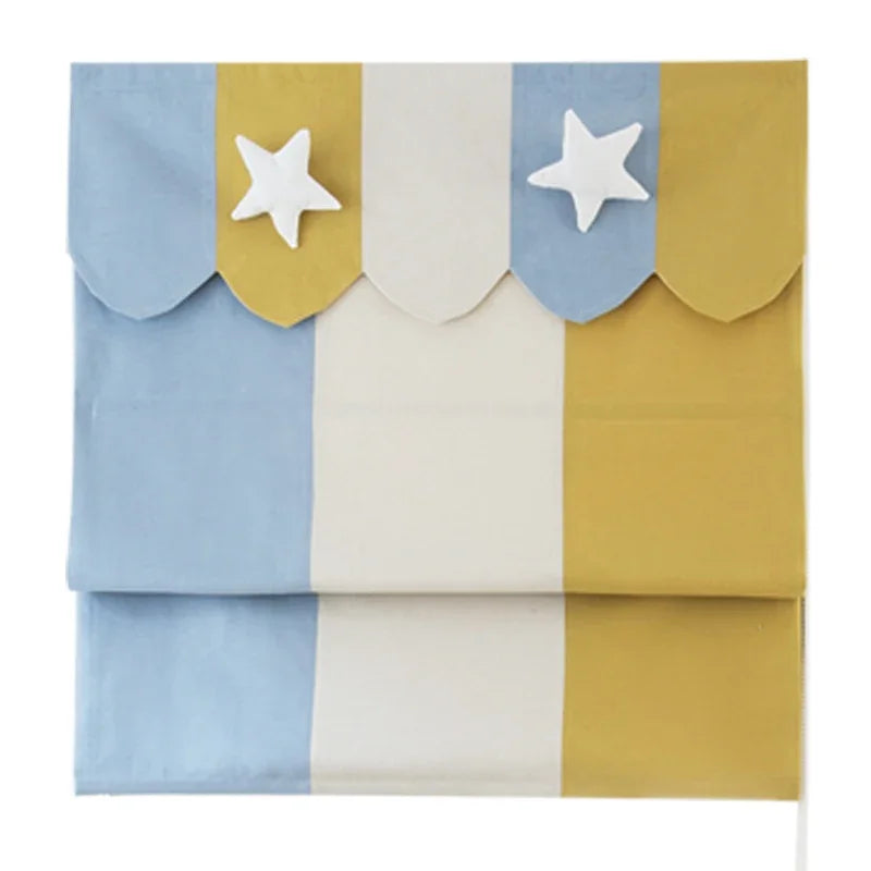 rideau patchwork moderne rose clair bleu clair tissu épais étoiles blanches polyester géométrique intégré