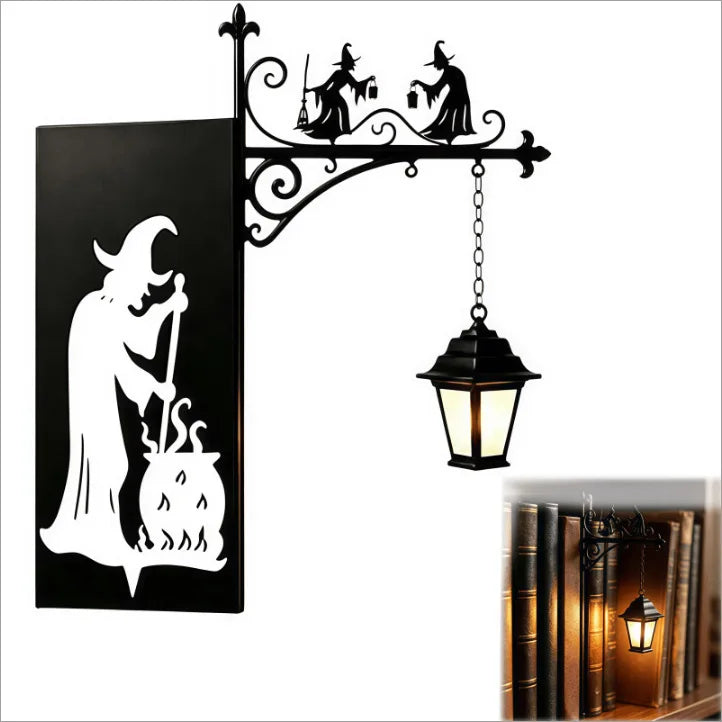 lampe suspendue gothique vintage noir plaque décorative lanterne chaîne crochets métalliques