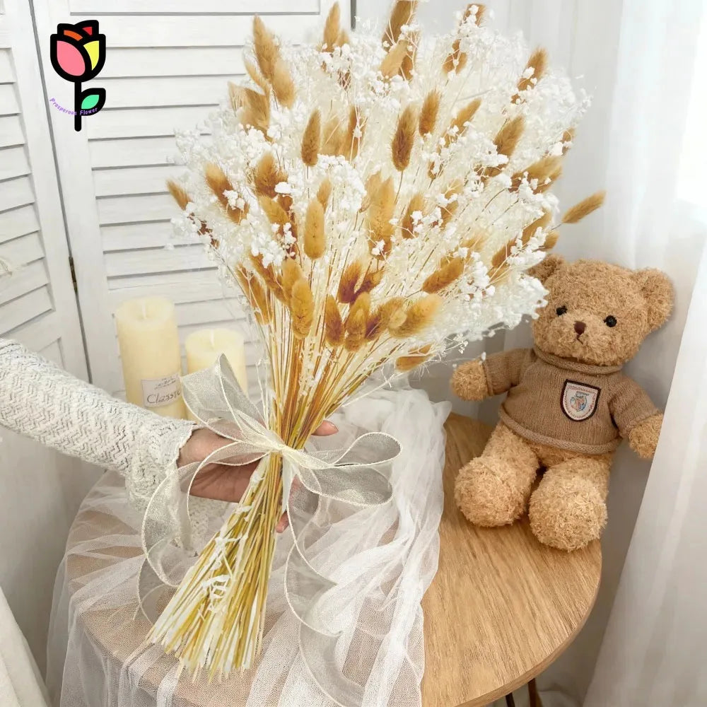 bouquet fleurs séchées pampa plumes fines beige blanc rose pâle naturel rustique clips decoration