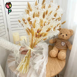 bouquet fleurs séchées pampa plumes fines beige blanc rose pâle naturel rustique clips decoration