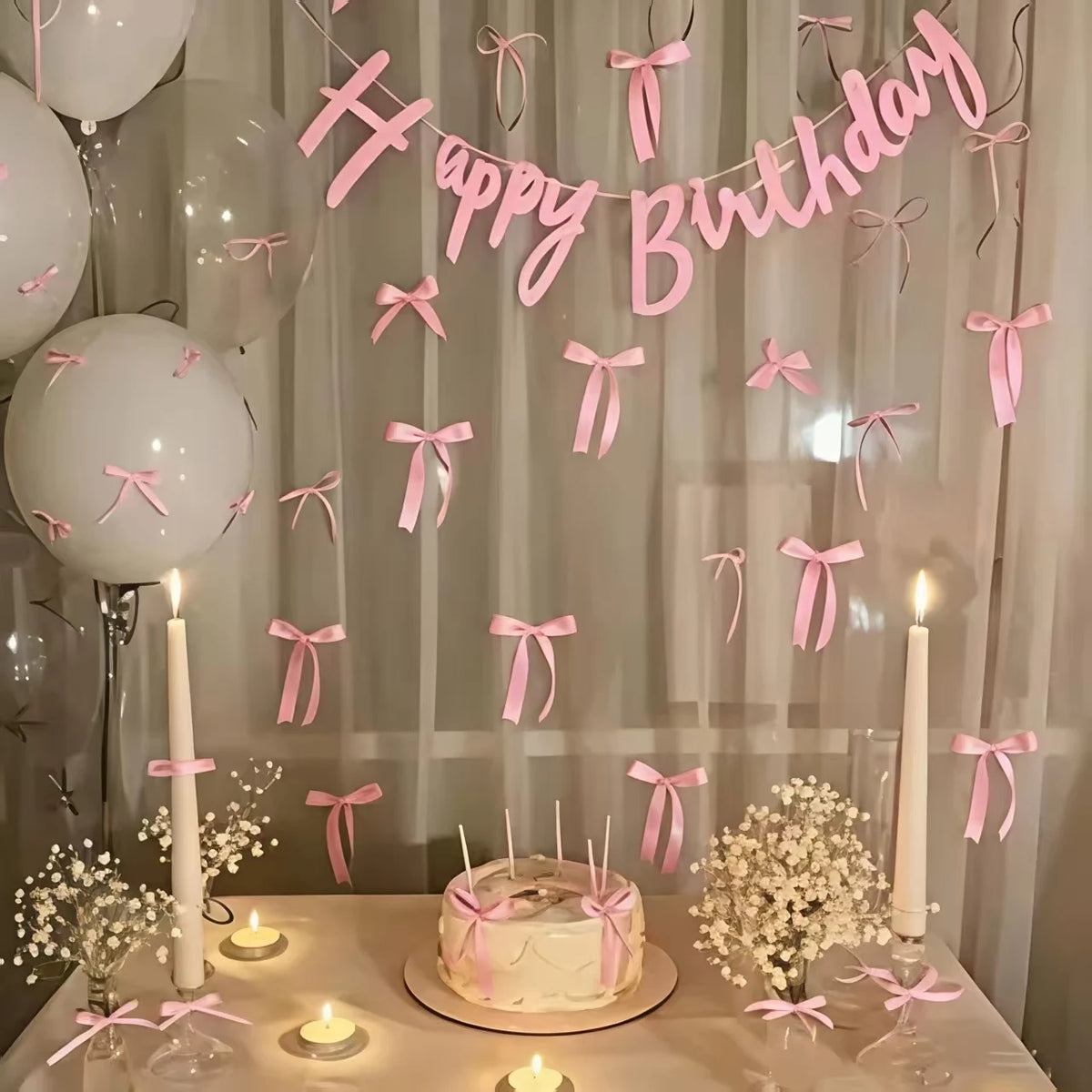 décoration anniversaire happy birthday guirlande lumineuse noeuds rubans élégante fête autocollants
