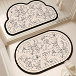 tapis bain absorbant rapide séchage floral motif nuage ovale caoutchouc beige noir