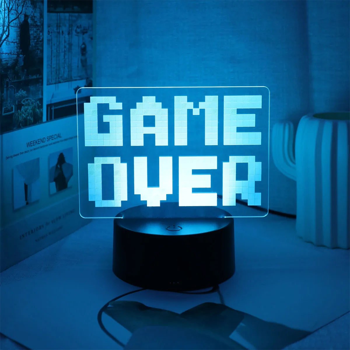 lampe led pixel art game over tactile couleur noire blanche bleue verte rouge jaune