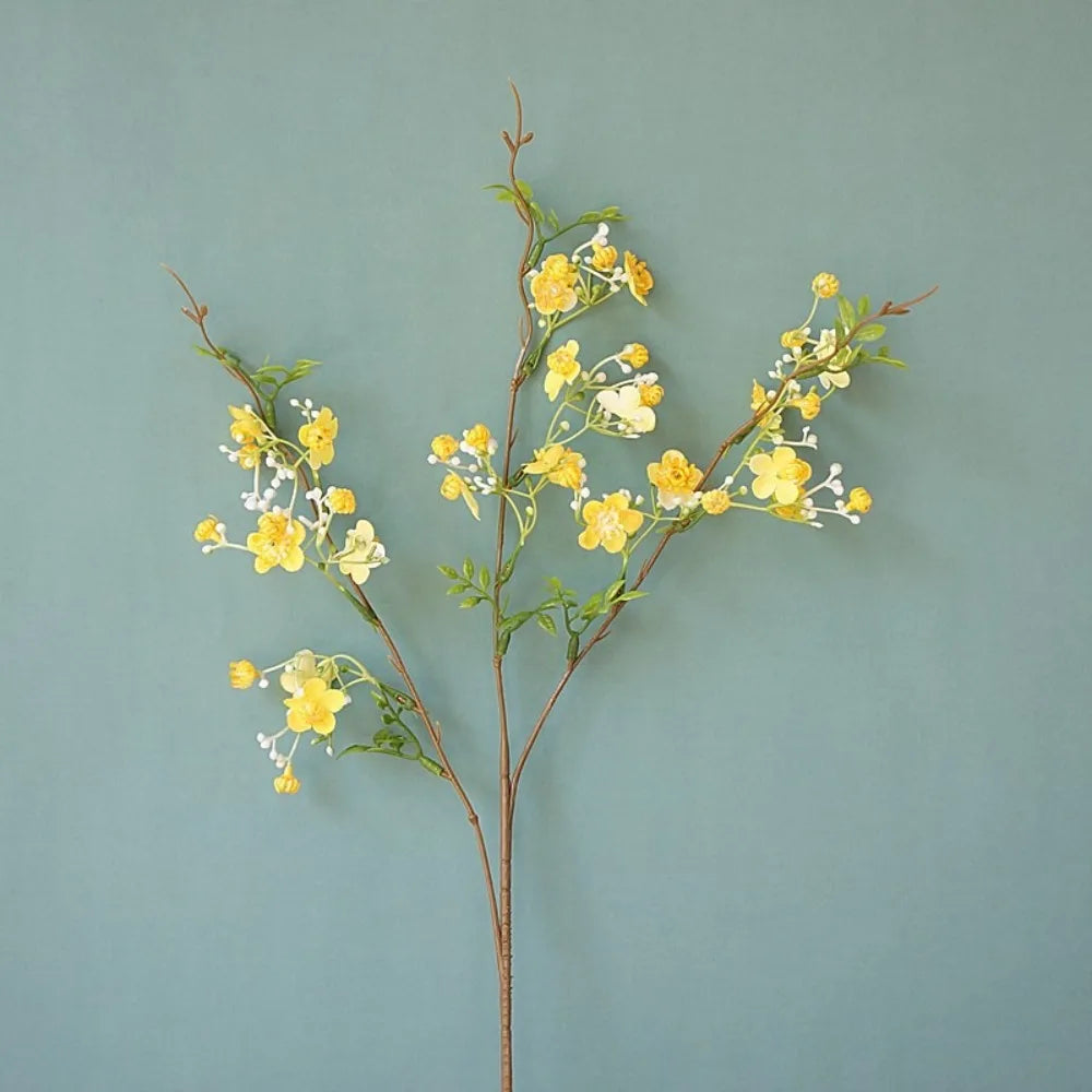 décoration intérieure fleurs artificielles soie rose blanc jaune vert branches feuilles vases transparents printemps