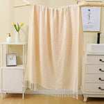 serviette bain coton polyester 100x180cm rayées franges moderne absorbante plage voyage